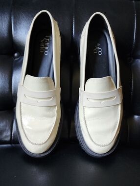 Franco Sarto Balin Lug Sole Cream Patent Leather Penny Loafers